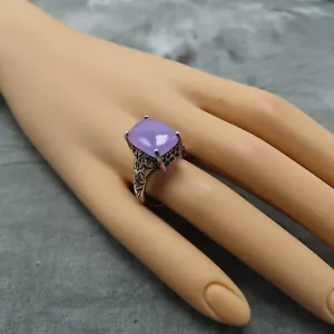 Vintage Ring Sterlingsilber Cocktail lila Amethyst Edelstein 10 Markasiten 543c - Bild 1 von 14