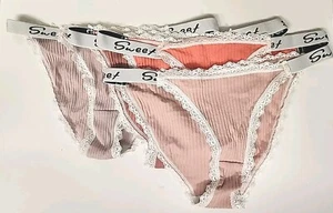 4er Pack Sexy Panty Spitze String Bikini Höschen, Buchstabenband Spitzenbesatz Panty - Bild 1 von 10