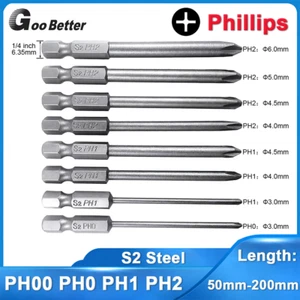 Magnetic Screwdriver Drill Bit Phillips PH00 PH0 PH1 PH2 1/4" Hex Shank Bits Set - Picture 1 of 50