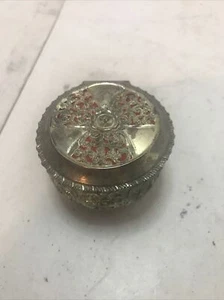 Trinket Box Hinged Vanity Silver Color Red Footed Vintage Japan - Picture 1 of 4