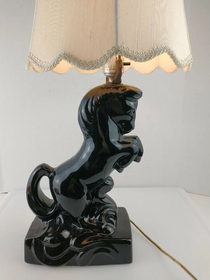Ceramic Black Stallion lamp,  Horse Rearing Stallion Table lamp  - Image 1 of 4
