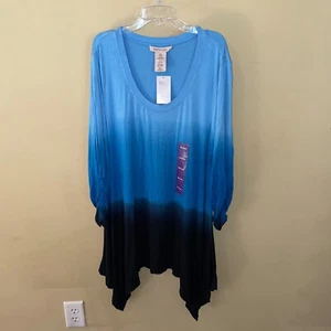 PHILOSOPHY BLUE & BLACK SHARK TOOTH TUNIC SIZE XXL NWT 3/4 SLEEVES 95% RAYON  - Picture 1 of 3