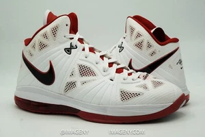 NIKE LEBRON 8 P.S. USADO TALLA 12 HOGAR BLANCO NEGRO DEPORTIVO ROJO 441946 100 - Imagen 1 de 11