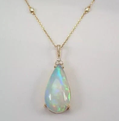 3Ct Natural Fire Opal Pear Solitaire Pendant 14K Yellow Gold Plated 925 Necklace - Image 1 of 4
