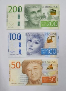Juego 3 Piezas 2015 2016 Suecia 50 100 200 Coronas P 70 71 72 UNC NUEVO Billete - Imagen 1 de 2