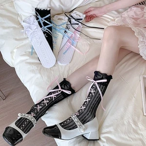 Ballet Style Bowknot Stockings Polyester Fibre Calf Socks Women - Picture 1 of 11