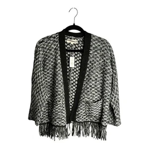 Loft Gray and Black Open Cardigan Sweater Fringe Detail Size XS - Picture 1 of 7