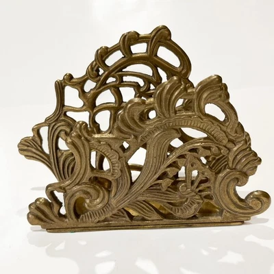 Vintage Teleflora Ornate Solid Brass Napkin Holder Letter Rack Desk Accessory - Image 1 of 4