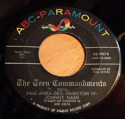 Paul Anka/Geo. Hamilton IV/Johnny Nash 45 The Teen Commandments/If You Learn... - Image 1 of 2