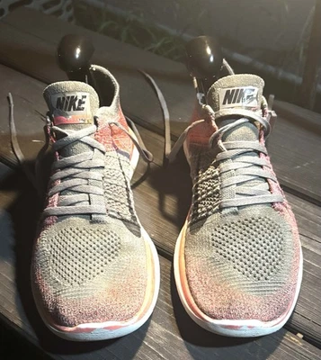 Nike Flyknit 4 trainers in red and grey #running W9 ready to wear - Image 1 of 4