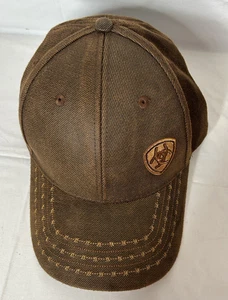 Ariat Brown Baseball Cap Off Set Logo Barbed Wire Adjustable Hook and Loop Strap - Picture 1 of 10