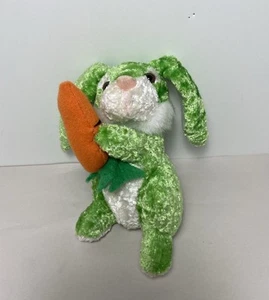 Green Bunny Rabbit With Orange Carrot Brown Eyes Stuffed Plush 6.5 in Lop Ear - Picture 1 of 4