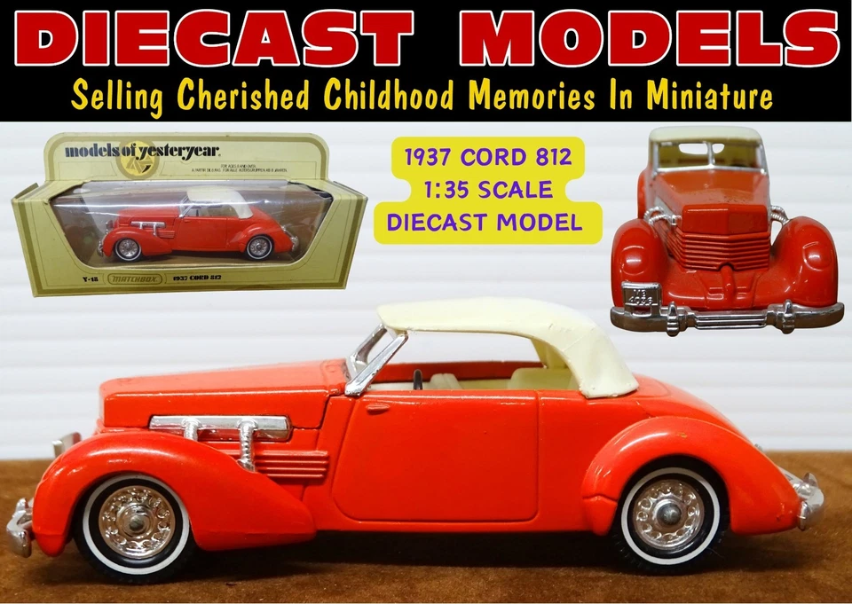 LOVELY RED 1937 CORD 812 LESNEY YESTERYEAR Y-18 UK MADE 1:35 SCALE DIECAST BOXED - Image 1 of 4
