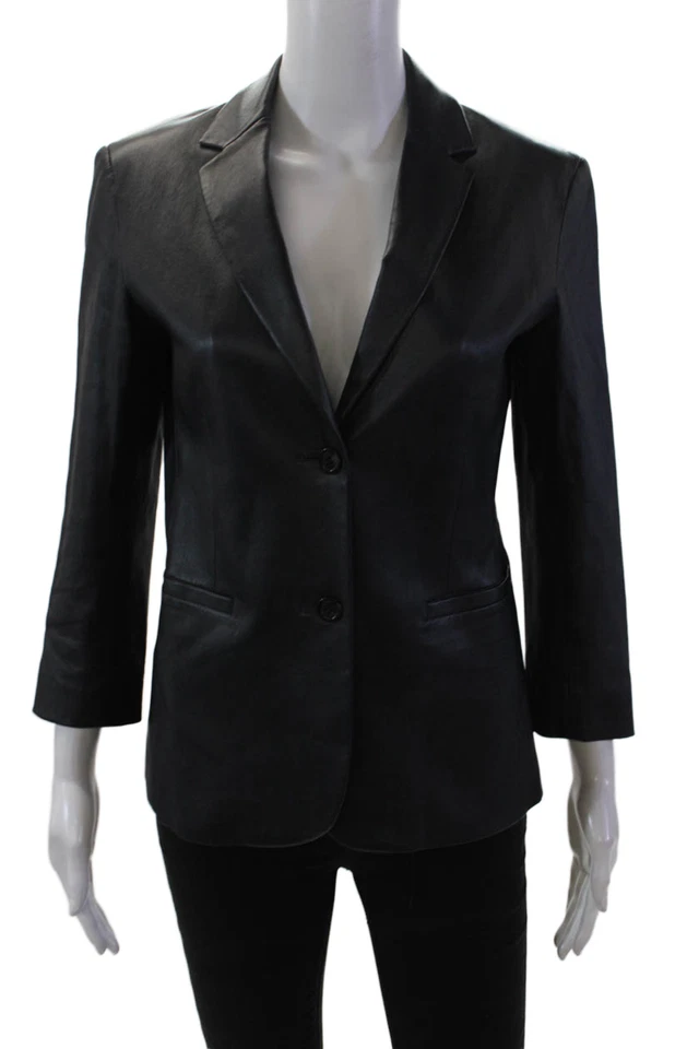 The Row Womens Lambskin Collared Long Sleeve Button Up Blazer Jacket Navy Size 8 - Изображение 1 из 4