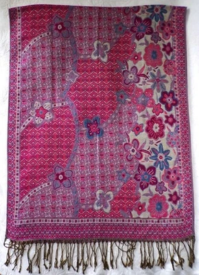 PASHMINA CHAL REVERSIBLE ROSA, MORADO Y AZUL o BUFANDA CON FLECOS Foto 1 de 4