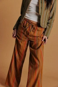 Free People Hudson Canyon karierte lässige Hose weites Bein gold Kombi, XS, UVP 88£ - Bild 1 von 6