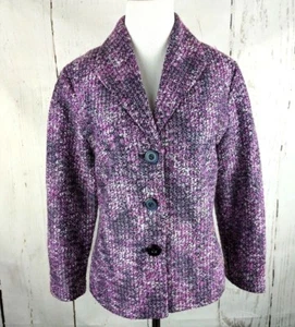 Blazer con botones de tweed ALFRED DUNNER rosa púrpura 8 mangas 3/4 rosa pequeño forrado - Imagen 1 de 6
