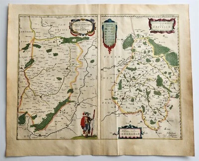 MAPA 1640 de Vermandois FRANCIA por WILLEM BLAEU antiguo AUTÉNTICO coloreado a mano Foto 1 de 4
