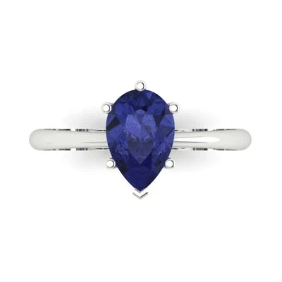 1.5 cttw Pear-Cut Simulated Tanzanite Solitaire  Engagement Ring 14K White Gold - Image 1 of 4