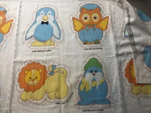 "Vintage Flannel Baby Animals" 1980’s Lion~Penguin~Walrus~Owl~NEW uncut ,Spring - Picture 1 of 7