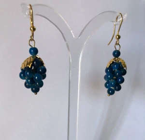 Orecchini "grappolo" in pallini di lapislazzuli e foglie in argento 925 dorato - Foto 1 di 2