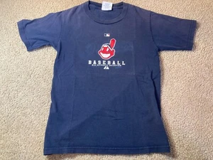 Majestic MLB Cleveland Indians T-Shirt Youth Boys Small Short Sleeve Cotton Blue - Picture 1 of 11