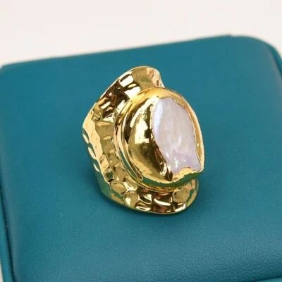 Cultured White Keshi珍珠镀金指环可调节戒指 — 第 1/4 张图片