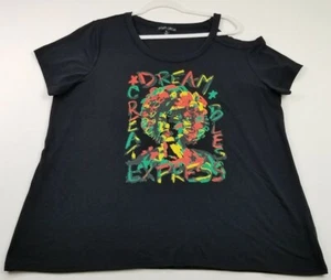 Inner Circle T Shirt Womens XL Artsy Words Create Cold Shoulder Short Sleeve Tee - Picture 1 of 10