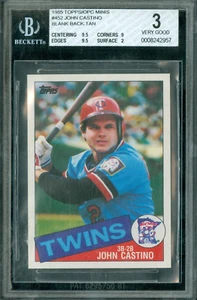 1985 TOPPS MINI # 452 JOHN CASTINO TWINS BGS 3   5 TAN PROOF MADE EXTREMELY RARE - Picture 1 of 5