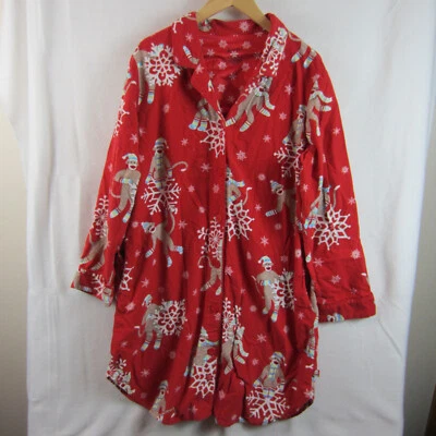 Nick & Nora Sock Monkey Pajamas Night Gown Pockets Size XL - Image 1 of 4