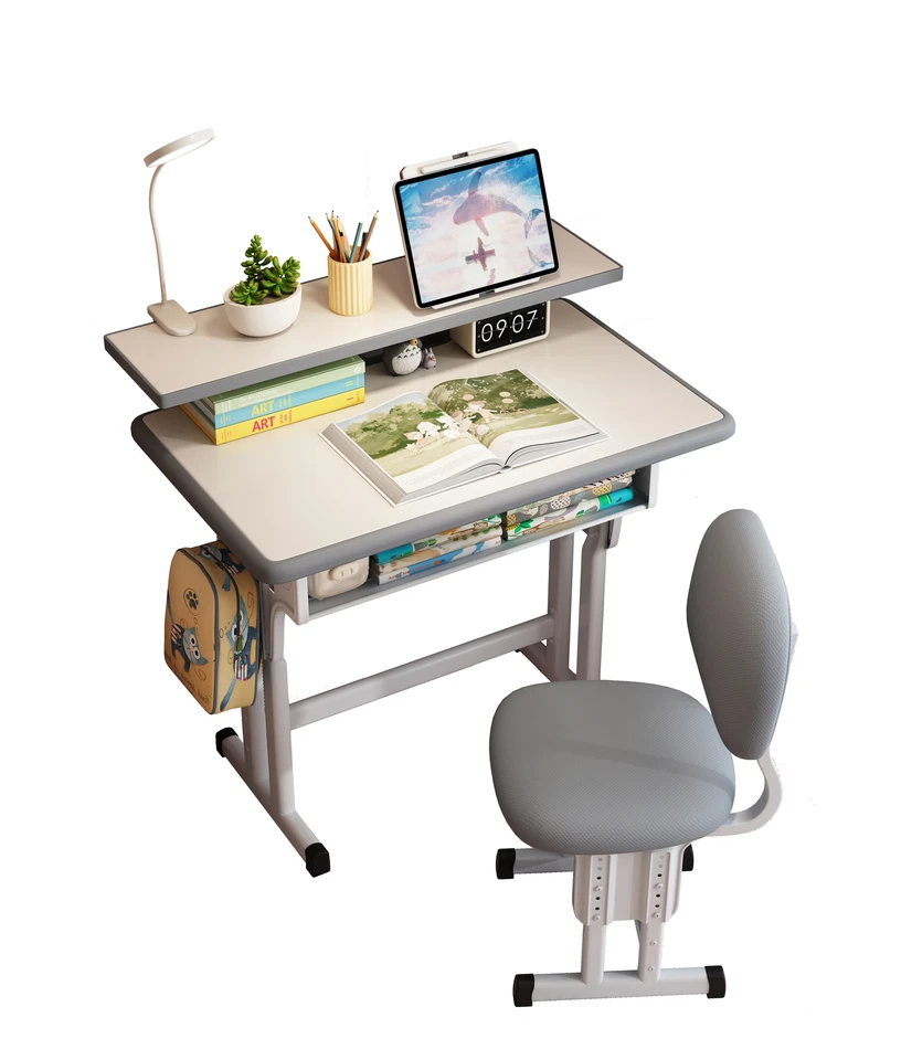 Juego de Escritorio y Silla Infantil Altura Ajustable Mesa de Estudio Infantil para Edades 3-18  Foto 1 de 4