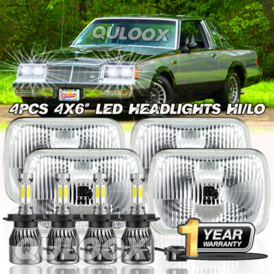 4pcs Fit Buick Regal Grand National 1982-1987 4X6" LED Headlights Halo - Image 1 of 4