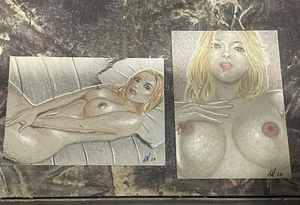 ACEO Original Colored Pencil Pin-up nude Female Realism 2-cards!! - Picture 1 of 3