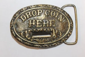 Retro Funky Vintage Drop Coin Here Novelty Vending Machine Coin Slot Belt Buckle - Picture 1 of 2