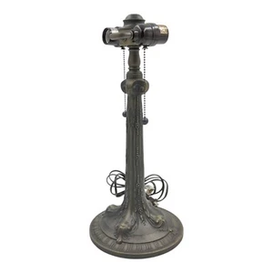 18" Cast Metal Table Lamp Art Nouveau Deco Double Socket Pull Chain Vintage - Picture 1 of 11