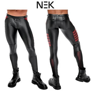 Nek Pantaloni Neri Opaci Attillati con Dettagli Rossi e Inserti in Rete Velata - Foto 1 di 17