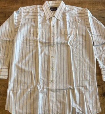 Camisa de vestir Panhandle ajustada para hombre talla 18 cuello 35 a rayas perla a presión (8) Foto 1 de 4