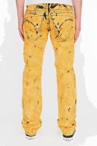 Robin’s Jean Men’s Astro Yellow Size 29 Studded Long Flap Rhinestone Bling - Picture 1 of 6