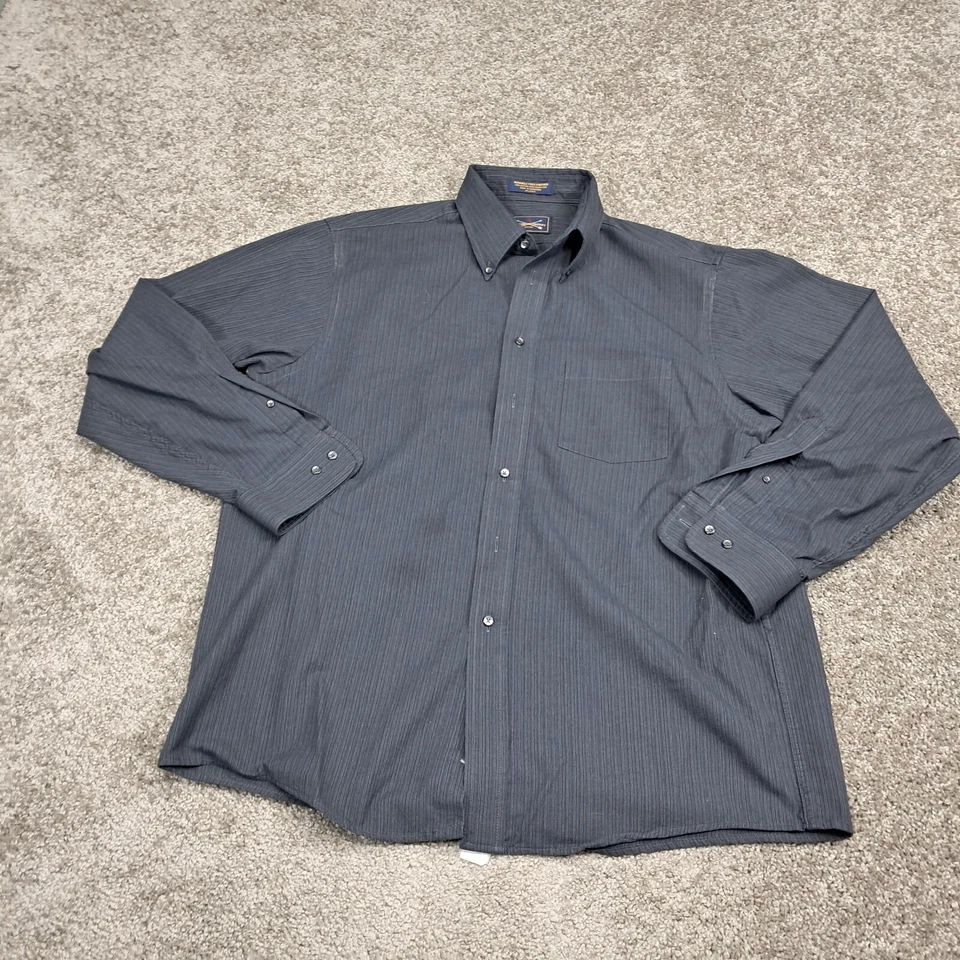 Arrow Men's Dress Shirt Winkle Free Oxford Striped Black 17-34/35 RN28961 - Image 1 of 4