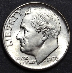 1950 D ROOSEVELT DIME BRILLIANT UNCIRCULATED FROM OBW ROLL 90% SILVER #86 - Picture 1 of 2