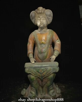 16" Old Chinese Tang Sancai Pottery Paintings Dynasty Fat Girl People Statue - Image 1 of 4