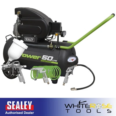 Sealey Compressor 50L Direct Drive 2hp with 4pc Air Accessory Kit - Image 1 of 4
