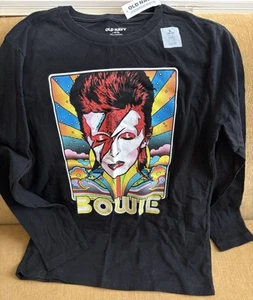David Bowie Long Sleeve Tee T-Shirt Old Navy Kids Boys Girls L 10 - 12 Black - Picture 1 of 2