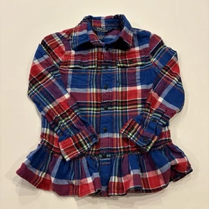 Polo Ralph Lauren Niñas 4T Línea A Camisa Vestido Rojo Franela a Cuadros Nivel Dobladillo - Imagen 1 de 8