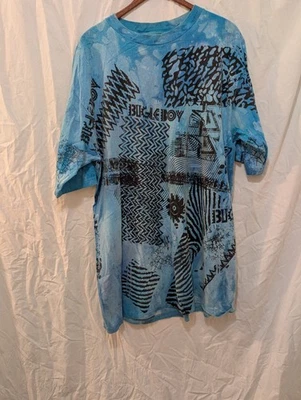 #432 Vtg 90s Bugle Boy Surfing Shirt Single Stitch 100% Cotton Tie-dye Blue - Image 1 of 3