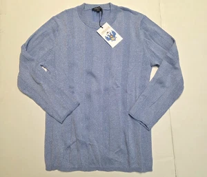 New PURE AMICI Lurex Glitter Crewneck Sweater Women's MEDIUM M Blue COTTON SILK - Picture 1 of 6
