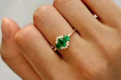 Изысканное кольцо Promise с имитацией изумруда овальной огранки 2,60 карата покрытие желтым золотом 14 карат - Изображение 1 из 4