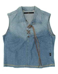 LEE Womens Crop Sleeveless Pullover Shirt UK 16 Large Blue Colourblock DF04 - Picture 1 of 3