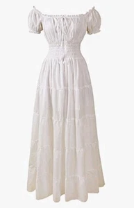 Maxi Vestido Pirata Campesino Mujer En Niveles Cintura Calada Manga Corta Mediano  - Imagen 1 de 2