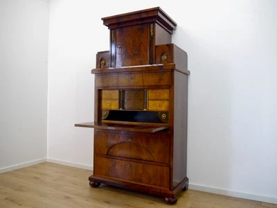 Biedermeier Sekretär Stehpult Pyramiden Mahagoni Bronze Figuren Säulen um 1820 - Bild 1 von 4